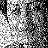 Jarvis output of the same eye and cheek crop, using only black and white pixels